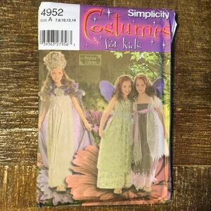Simplicity Sewing Pattern 4952 Girls Fairy Nymph Dress Cape Wings 7-14 UNCUT